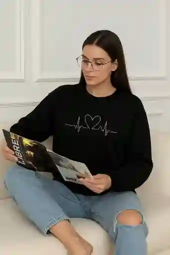 Buzo Tipo Hoodie Con Detalle De Latido De Corazon Atemporal