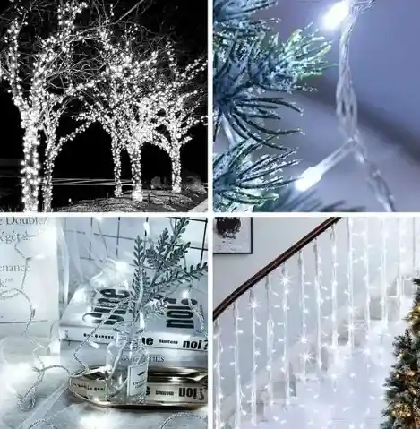 Luces De Navidad Luz Led Blanca 200 Bombillos Lineal Cable Verde Conector Secuencia Decoración Adornos Navideños