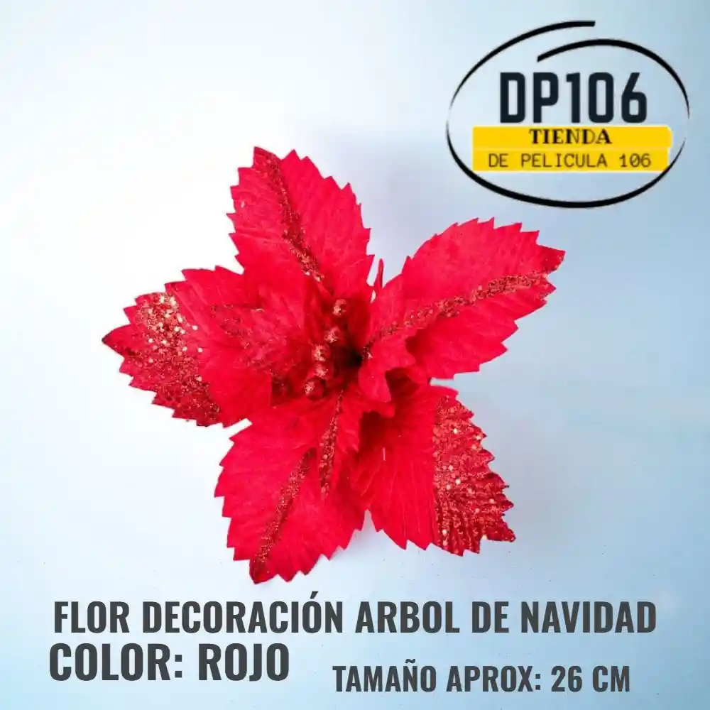 Flor Roja Decoracion Navidad Con Detalles Brillantes X 1 Und Pin