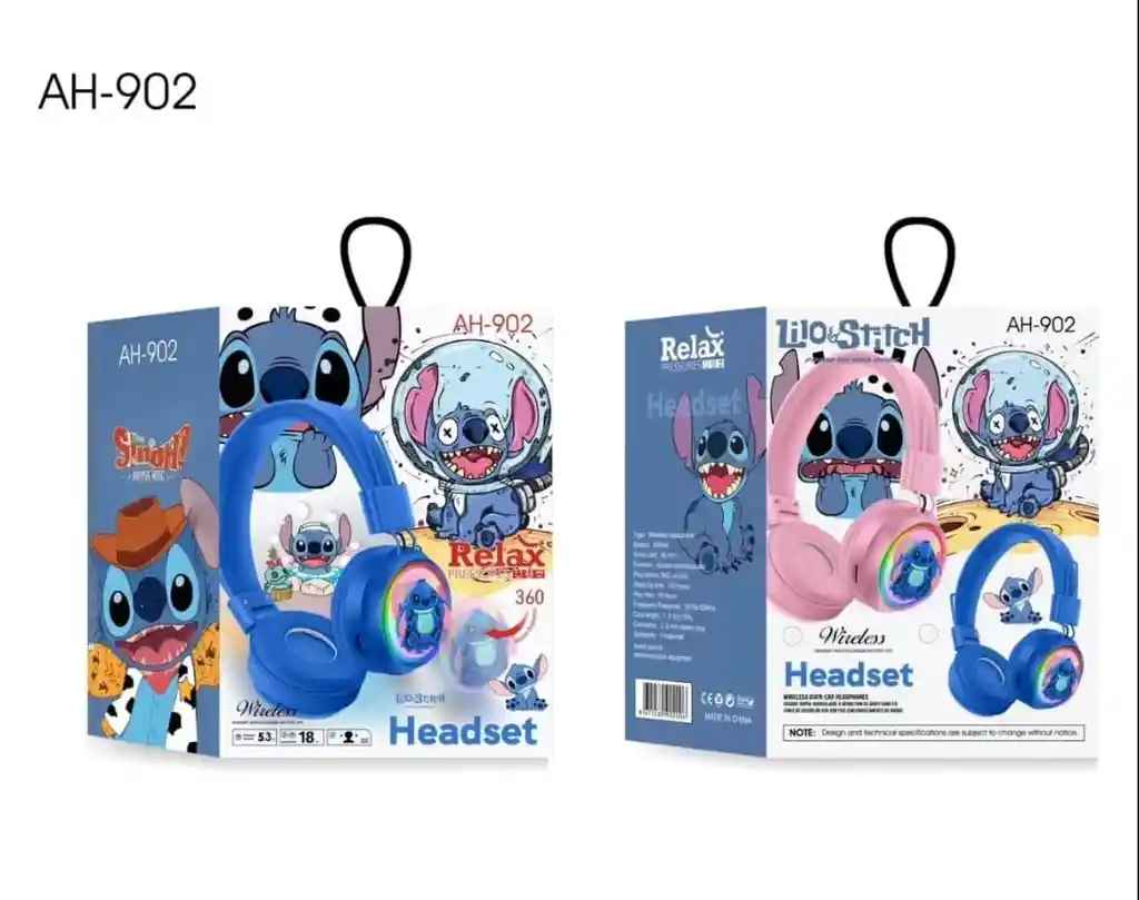 Audífonos Inalámbricos Diseño Stitch Plegables Azul