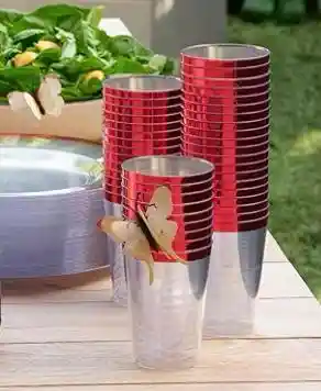 Vasos 12 Onzas Cristal Borde Rojo X 10 Unds