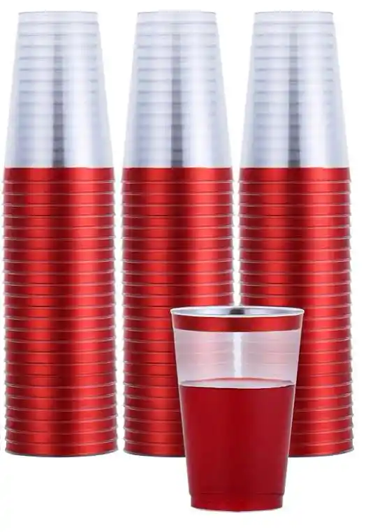 Vasos 12 Onzas Cristal Borde Rojo X 10 Unds