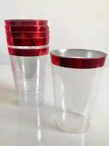 Vasos 12 Onzas Cristal Borde Rojo X 10 Unds