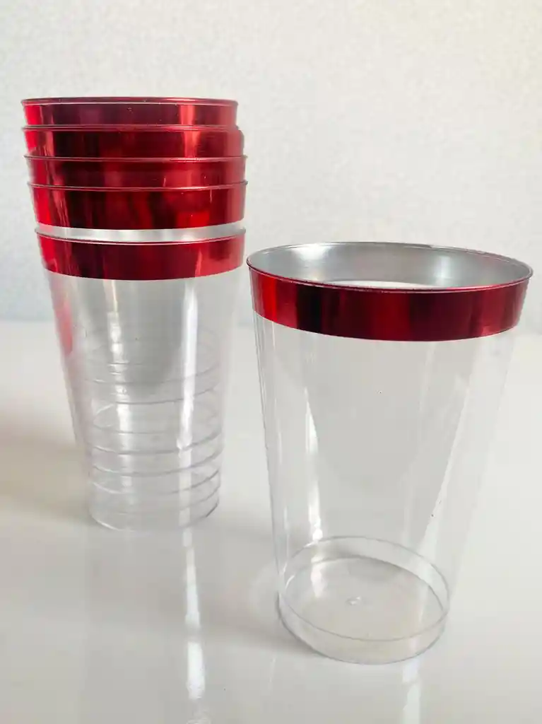 Vasos 12 Onzas Cristal Borde Rojo X 10 Unds