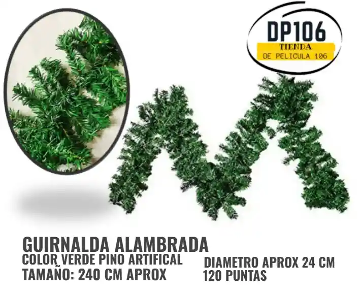 Guirnalda Gruesa Alambrada De Pino Verde Artificial X 240 Cm