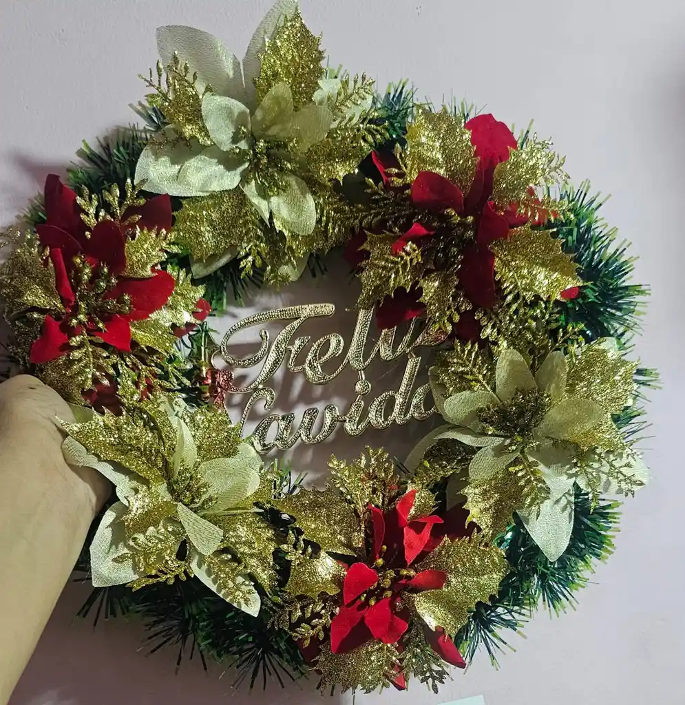 Corona Navideña Decoracion Puerta Ventana Feliz Navidad