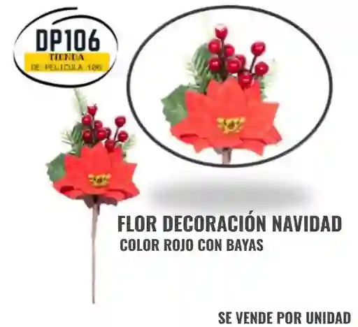 Flor Artificial Roja Con Bayas Decoracion Navidad Pin