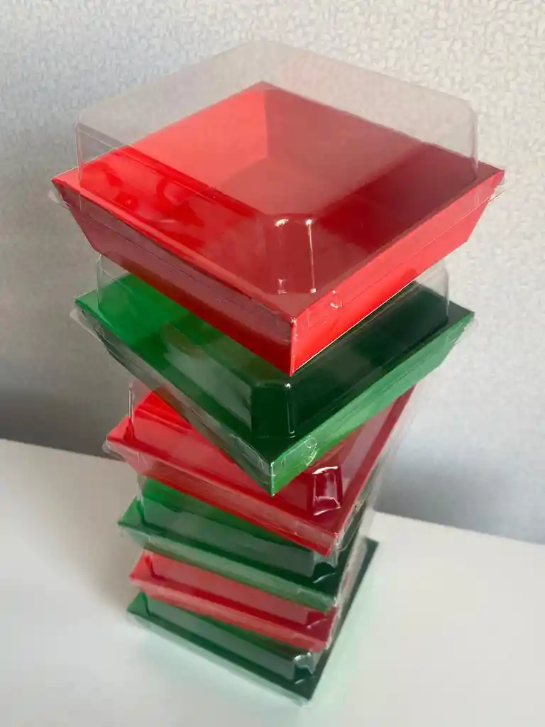 Cajas Laminadas 11 X 12 Cms X6 Cms Rojas O Verdes Con Tapa Plástica, Cajas Para Alimentos