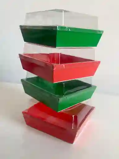 Cajas Laminadas 11 X 12 Cms X6 Cms Rojas O Verdes Con Tapa Plástica, Cajas Para Alimentos