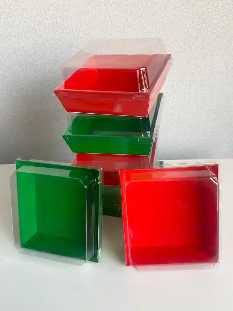 Cajas Laminadas 11 X 12 Cms X6 Cms Rojas O Verdes Con Tapa Plástica, Cajas Para Alimentos