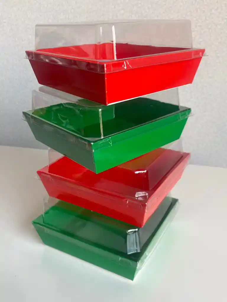 Cajas Laminadas 11 X 12 Cms X6 Cms Rojas O Verdes Con Tapa Plástica, Cajas Para Alimentos