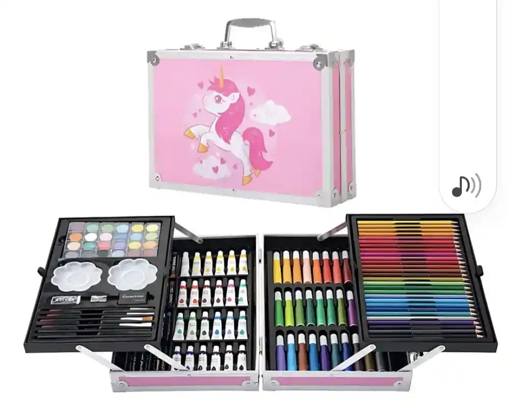 Kit/set De Arte Dibujo Maletin Metalico 145 Piezas Niño Colores