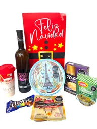 Ancheta Recuerdos De Navidad Con Vino, Galletas Y Tapas De Queso - Regalo De Navidad - Ancheta Regalo Familiar O Empresarial