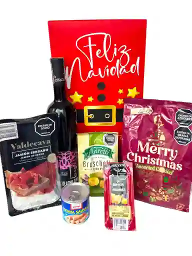 Ancheta Dulce Tentaciòn Con Vino, Galletas Y Queso - Regalo De Navidad - Ancheta Regalo Familiar O Empresarial