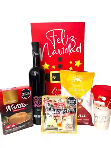 Ancheta Sabores Que Brillan Con Vino, Natilla Y Tapas De Queso - Regalo De Navidad - Ancheta Regalo Familiar O Empresarial
