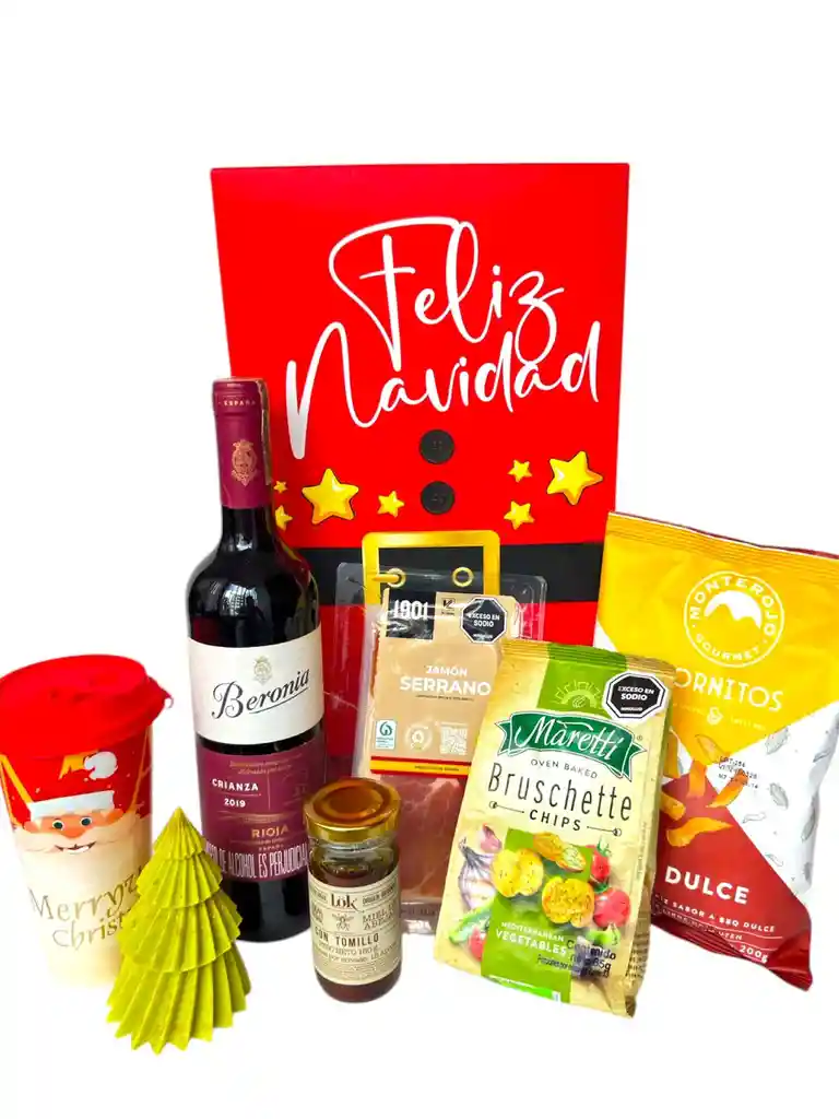 Ancheta Cosecha Navideña Con Vino, Vela Y Mas Delicias Para Compartir - Regalo De Navidad - Ancheta Regalo Familiar O Empresarial