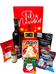 Ancheta Papà Noel Con Vino, Galletas Y Jamon Serrano - Regalo De Navidad - Ancheta Regalo Familiar O Empresarial