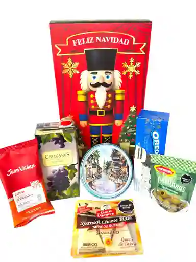 Ancheta Canasta De Navidad Con Galletas, Vino Y Tapas De Queso - Regalo De Navidad - Ancheta Regalo Familiar O Empresarial