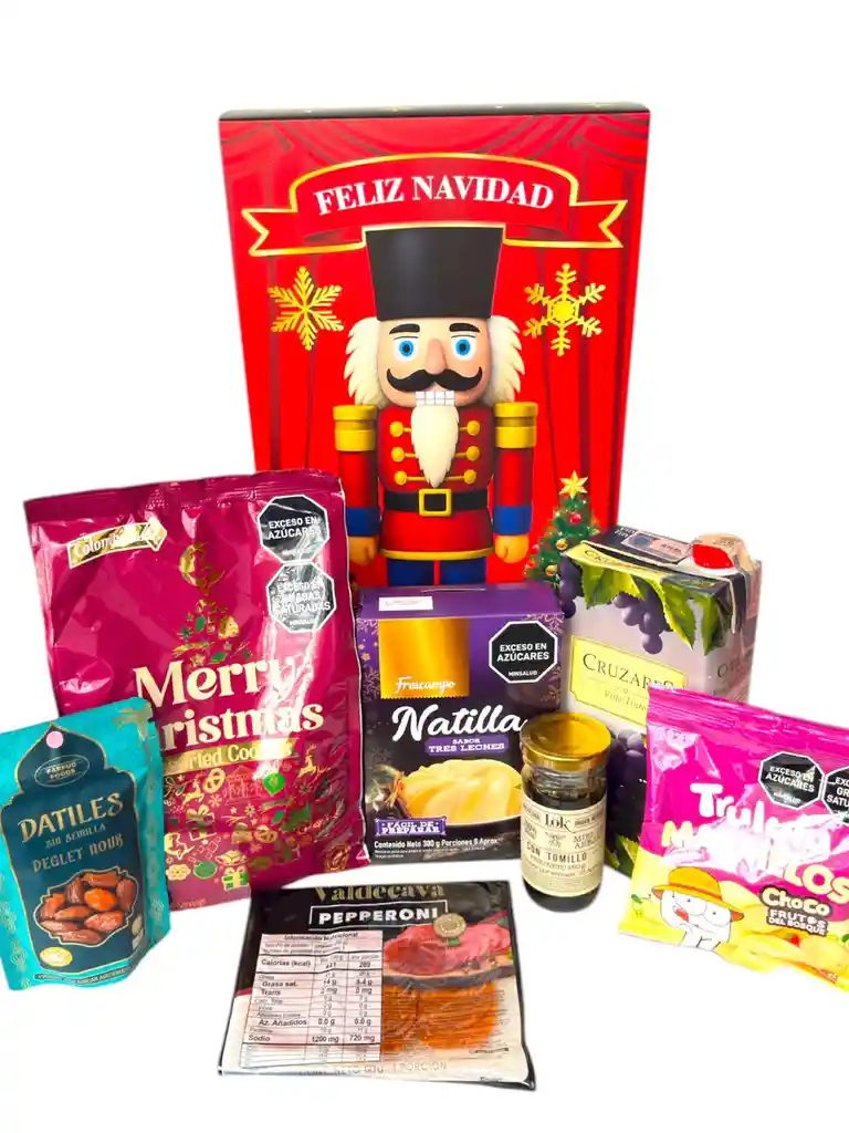 Ancheta Nuestra Navidad Con Galletas, Vino Y Peperonni - Regalo De Navidad - Ancheta Regalo Familiar O Empresarial