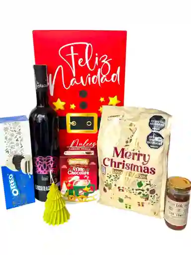 Ancheta Dulce Celebraciòn Con Vela Navideña, Vino Y Oreo Navidadgalletas - Regalo De Navidad - Ancheta Regalo Familiar O Empresarial