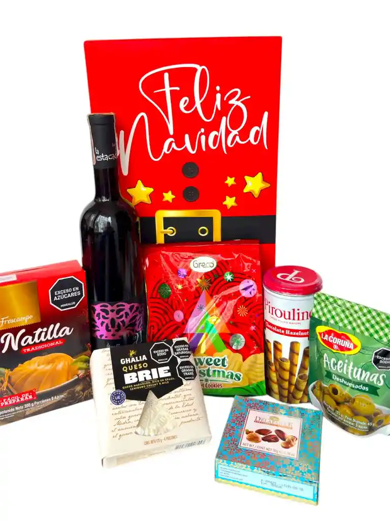 Ancheta Caja Alegria Con Queso, Natilla Y Vino - Regalo De Navidad - Ancheta Regalo Familiar O Empresarial