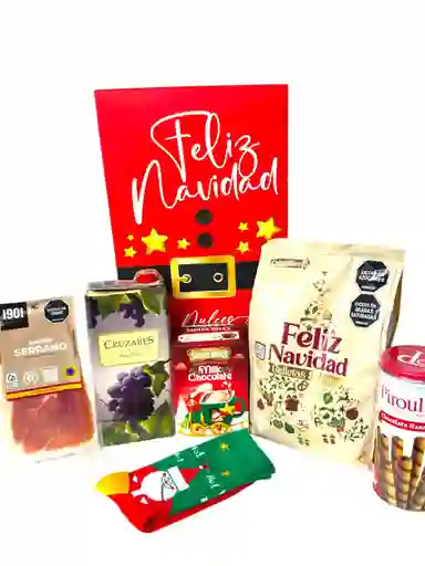 Ancheta Brindis De Navidad Con Galletas, Vino Y Calcetines Divertidos - Regalo De Navidad - Ancheta Regalo Familiar O Empresarial