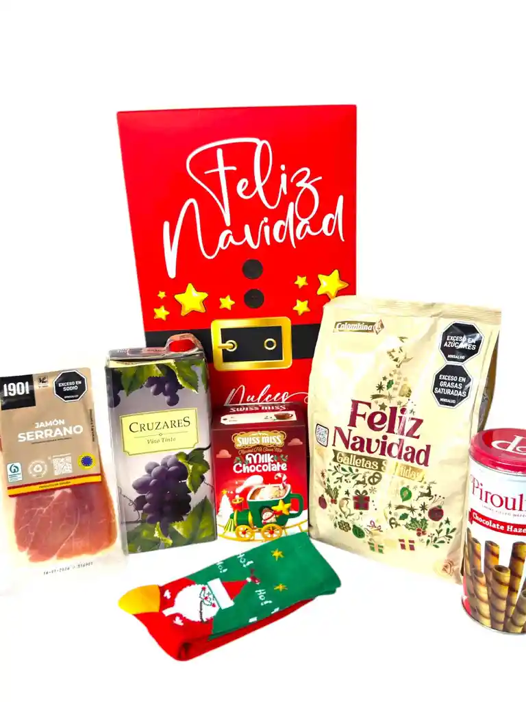 Ancheta Brindis De Navidad Con Galletas, Vino Y Calcetines Divertidos - Regalo De Navidad - Ancheta Regalo Familiar O Empresarial