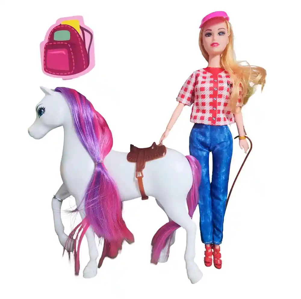 Muñeca Jinete Con Caballo Juguete Niñas