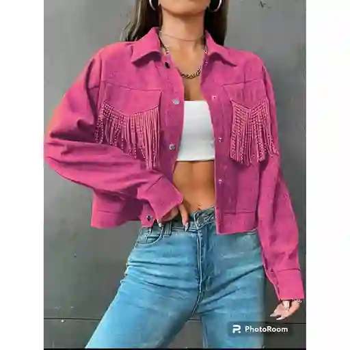 Chaqueta De Pana Con Flecos Para Mujer, Con Botones, Manga Larga, Casual, Con Bolsillos