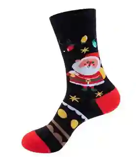 Regalo Calcetines Divertidos Animados Navidad Papa Noel Negro - Rojo