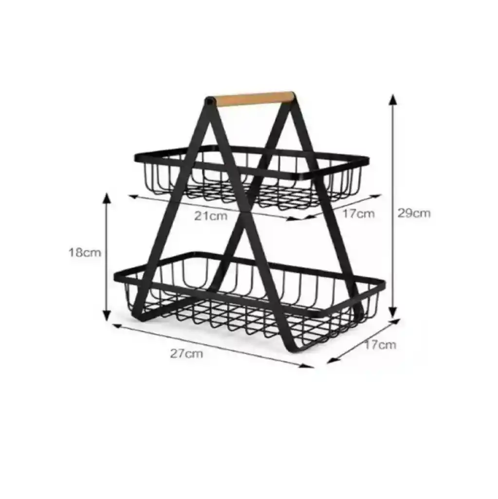 Organizador De Cocina Metálico Frutero Y Alimentos 2 Pisos - Negro