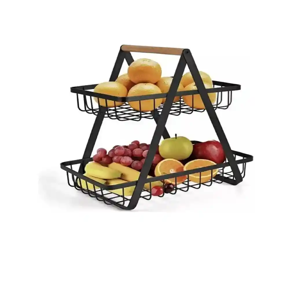 Organizador De Cocina Metálico Frutero Y Alimentos 2 Pisos - Negro