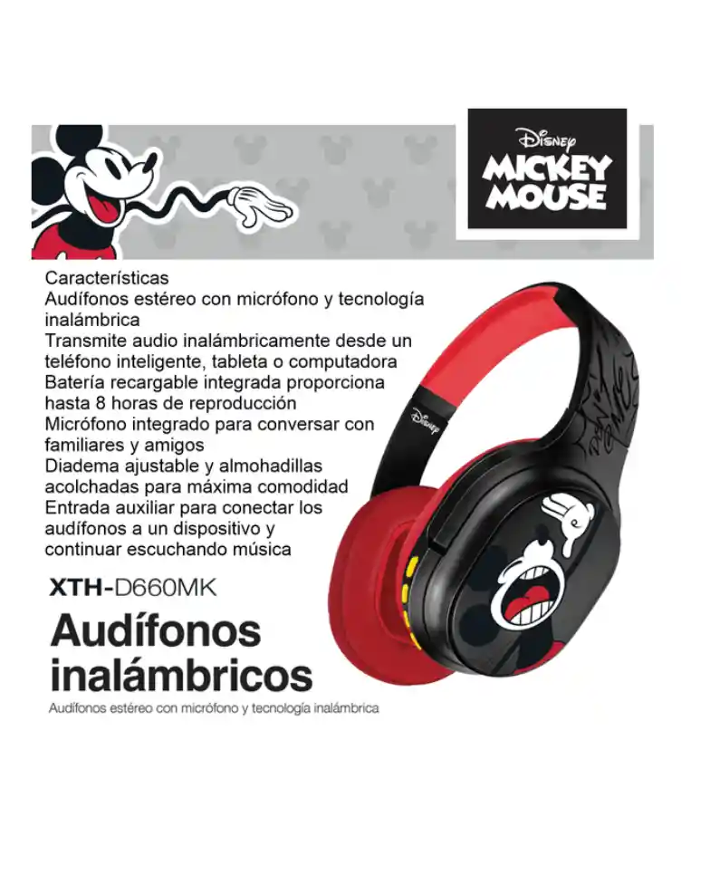 Audífonos Diadema Bluetooth Mickey Mouse