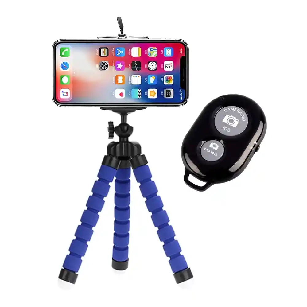 Combo Mini Tripode + Control Bluetooth Azul