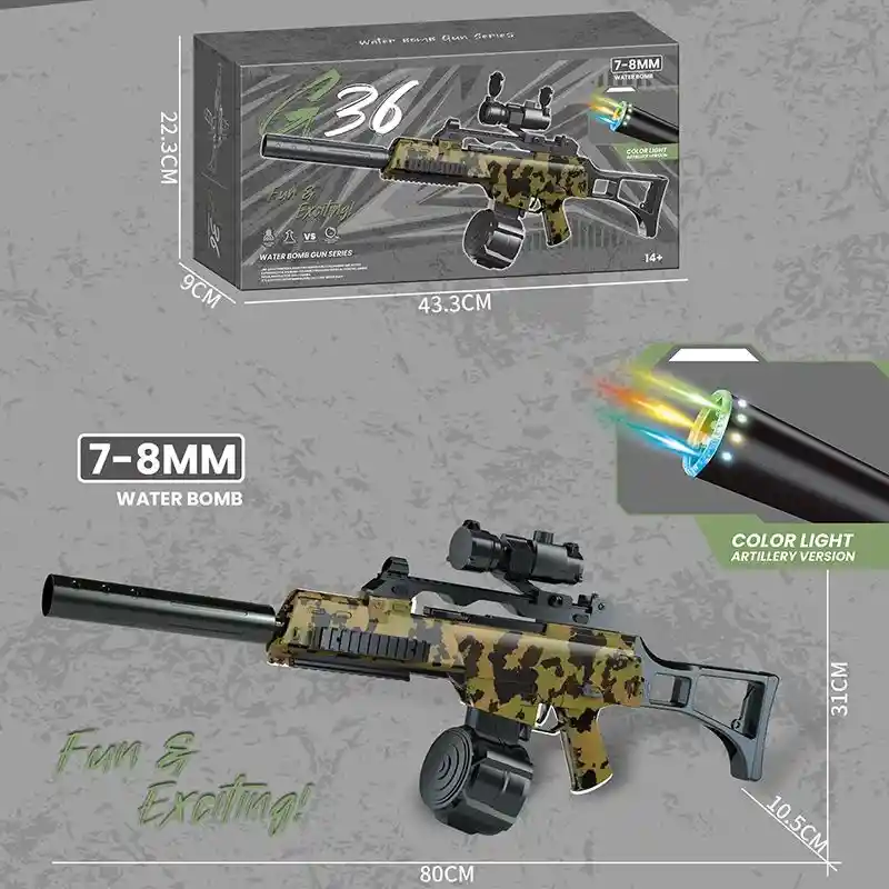 Fusil Lanzador De Hidrogel Flash Light Flame G 36 Juguete Recargable