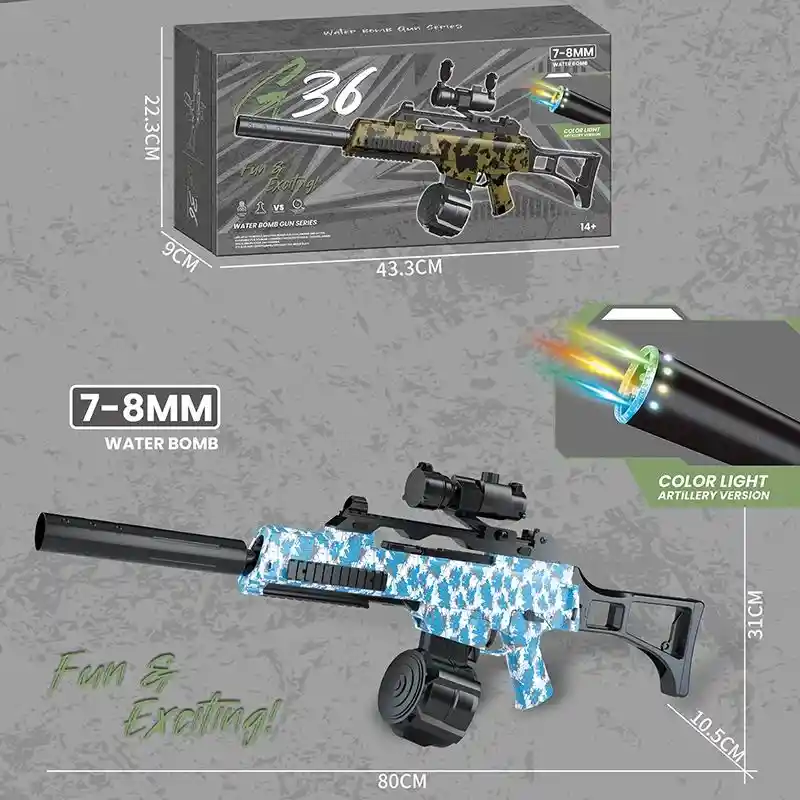 Fusil Lanzador De Hidrogel Flash Light Flame G 36 Juguete Recargable