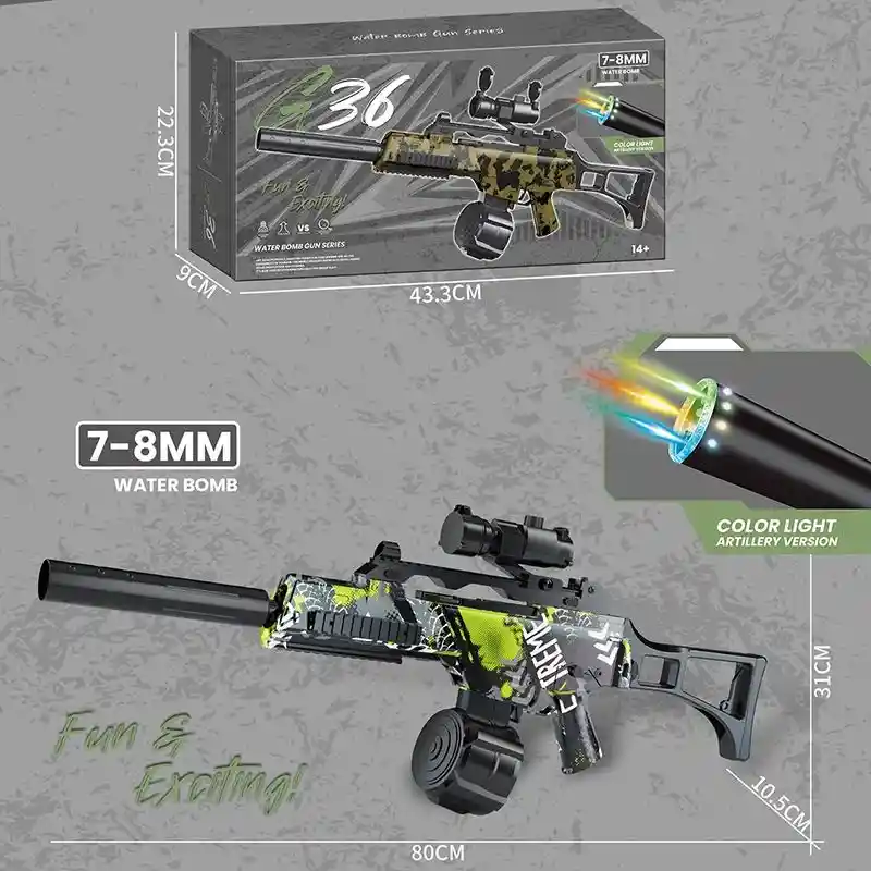 Fusil Lanzador De Hidrogel Flash Light Flame G 36 Juguete Recargable