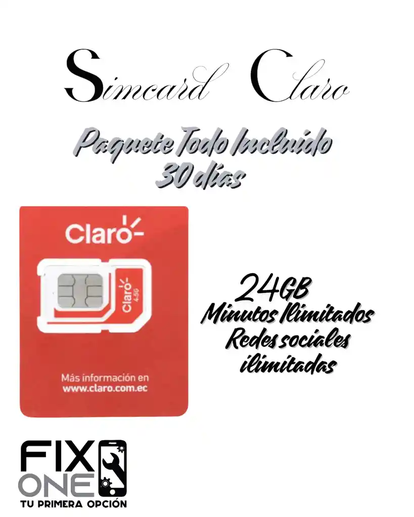 Simcard De Claro Con Paquete De Todo Incluido 30días