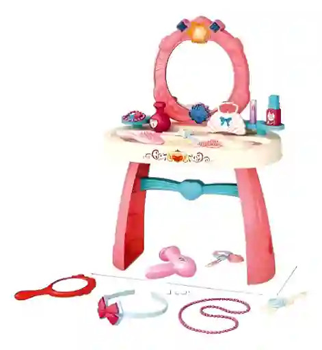 Tocador Infantil Niñas Luz Sonido Espejo Accesorios Amanda-3 Color Rosado