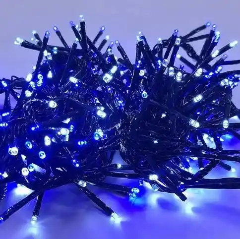 Luces De Navidad Luz Azul X180 Bombillos Lineal Cable Siliconado Decorac