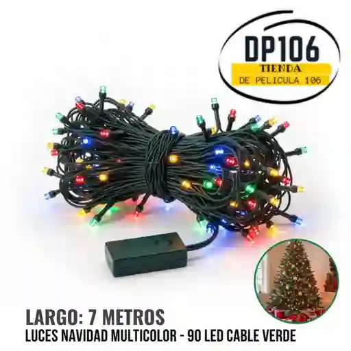 Luces De Navidad Multicolor 90 Led Cable Verde 7 Metros