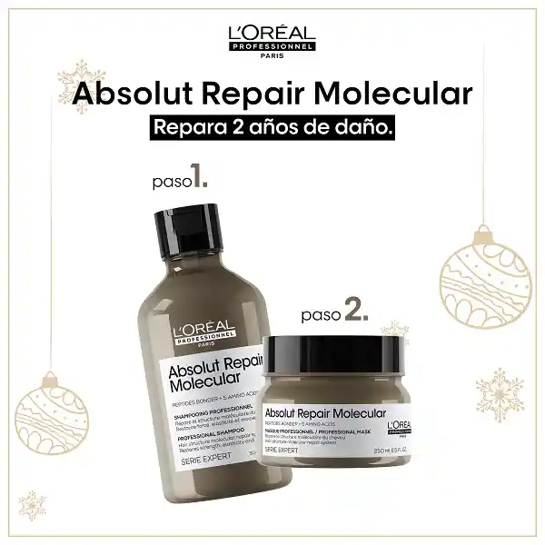 Pack Navidad Absolut Repair Molecular Loreal Professionnel 2025 (shampoo 300ml + Sérum 250ml)
