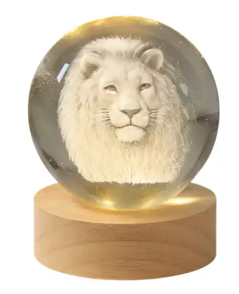 Lámpara Esférica De Cristal 3d, Diseño León