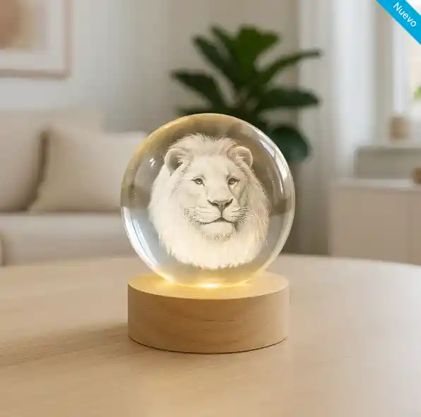 Lámpara Esférica De Cristal 3d, Diseño León
