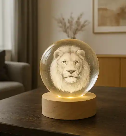 Lámpara Esférica De Cristal 3d, Diseño León