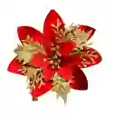 Flor Decorativa Navidad Arbolito Navideña Roja Con Dorado