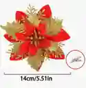 Flor Decorativa Navidad Arbolito Navideña Roja Con Dorado