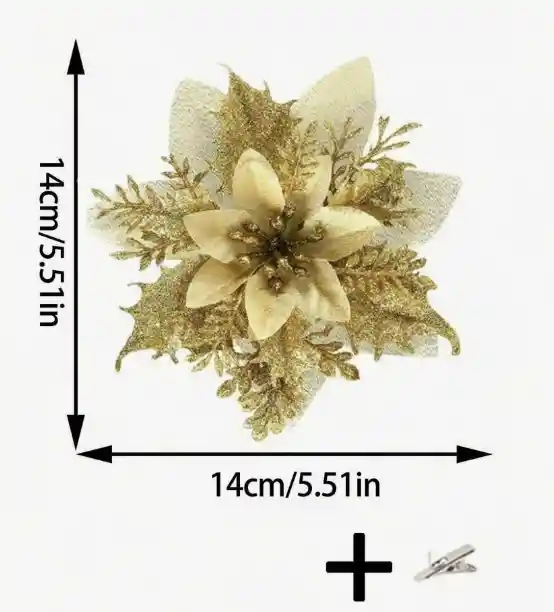 Flor Decorativa Navidad Arbolito Navideña Dorado