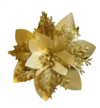 Flor Decorativa Navidad Arbolito Navideña Dorado
