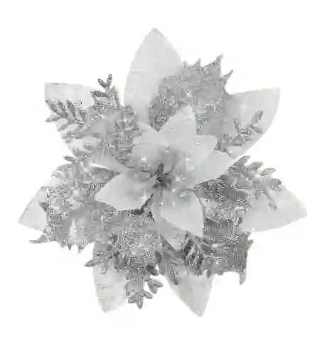 Flor Decorativa Navidad Arbolito Navideña Plateada